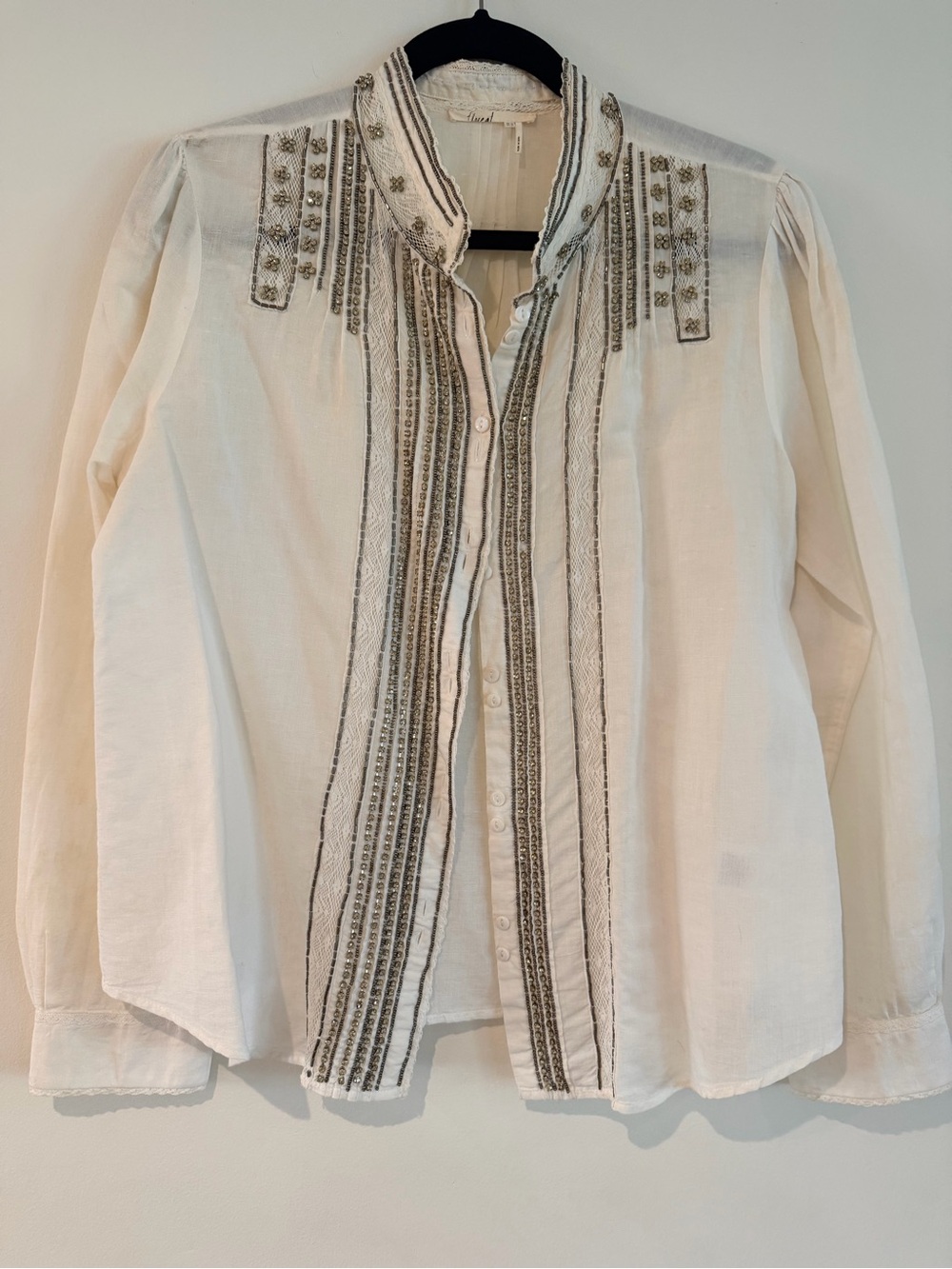Floreat at Anthropologie Embroidered Ivory Button-Up Women's Blouse